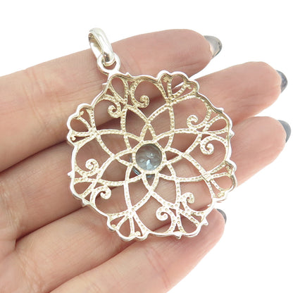 CHATEAU D'ARGENT 925 Sterling Silver Real Blue Topaz Gemstone Ornate Pendant