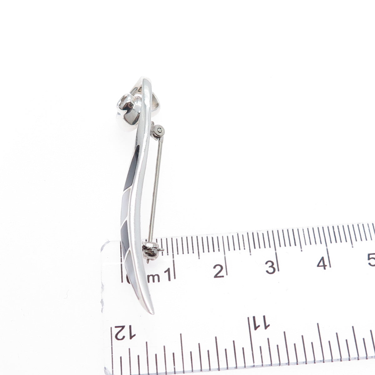 925 Sterling Silver Vintage Real Black Onyx White Topaz MOP Pin Brooch / Pendant