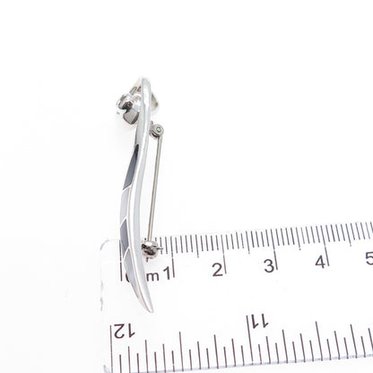 925 Sterling Silver Vintage Real Black Onyx White Topaz MOP Pin Brooch / Pendant