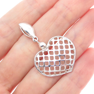 925 Sterling Silver Vintage Cage Heart Charm Pendant