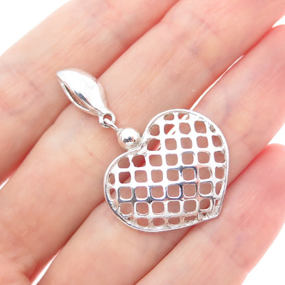 925 Sterling Silver Vintage Cage Heart Charm Pendant