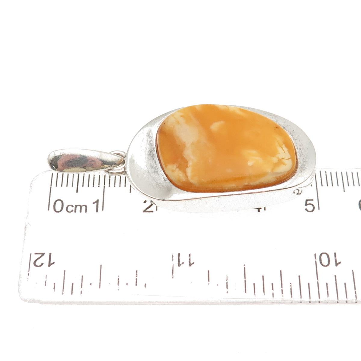 925 Sterling Silver Vintage Real Butterscotch Amber Modernist Pendant