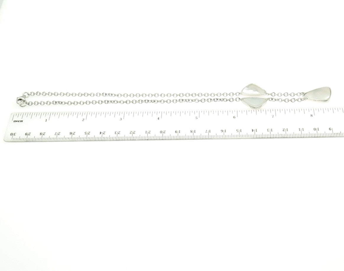 925 Sterling Silver Real Mother-of-Pearl Rolo Chain Necklace 16"