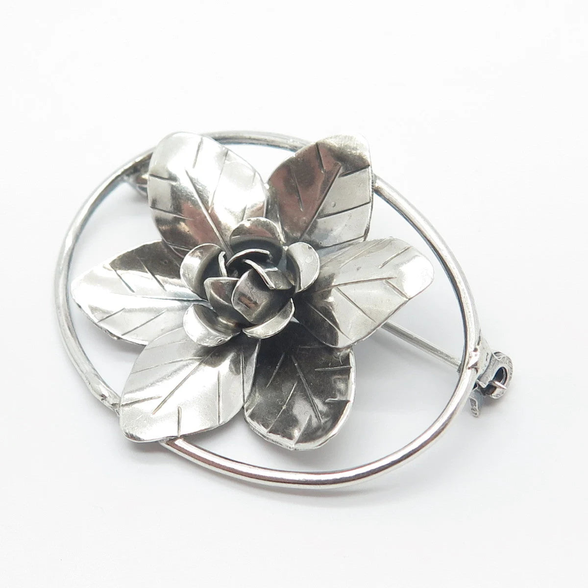 925 Sterling Silver Vintage Floral Pin Brooch