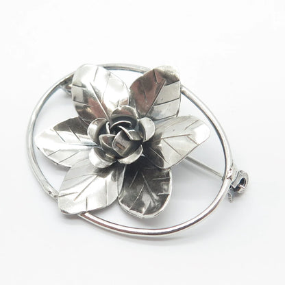 925 Sterling Silver Vintage Floral Pin Brooch