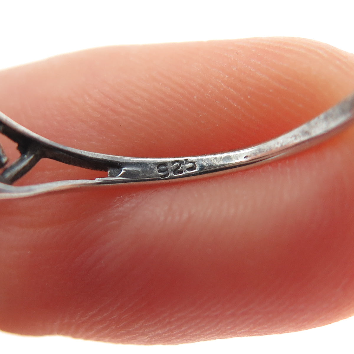 925 Sterling Silver Vintage Real Black Onyx Double Heart Spiral Ring Size 7.5