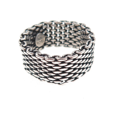 Tiffany & Co. 925 Sterling Silver Vintage Somerset Mesh Ring Size 10