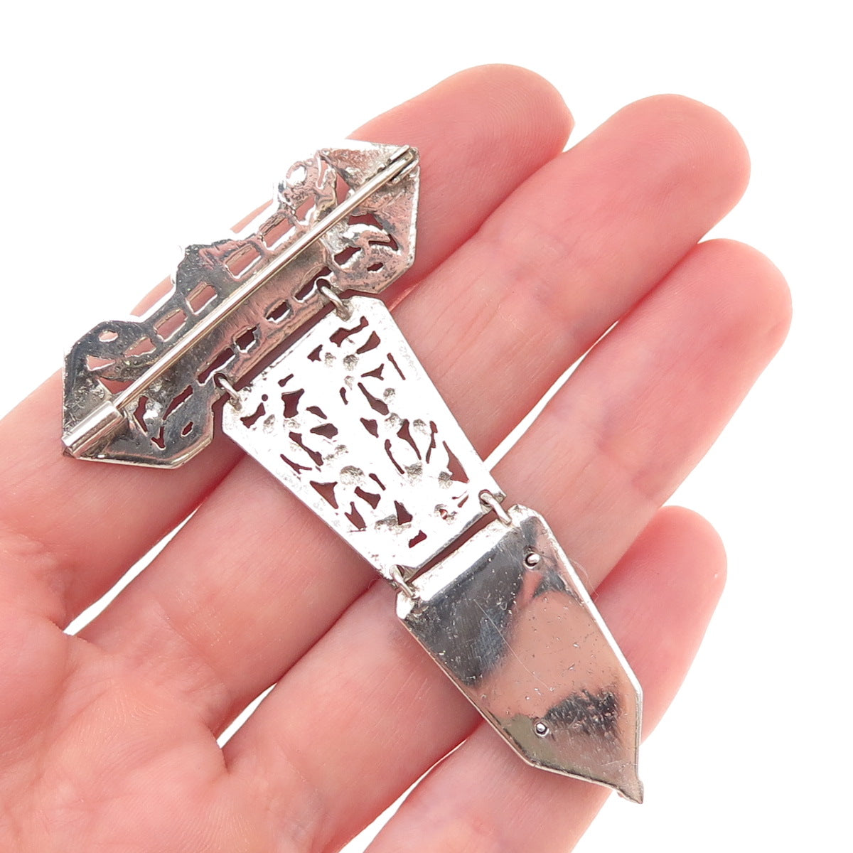 925 Sterling Antique Green Onyx Marcasite HWB Monogram Brooch (missing 9 stones)