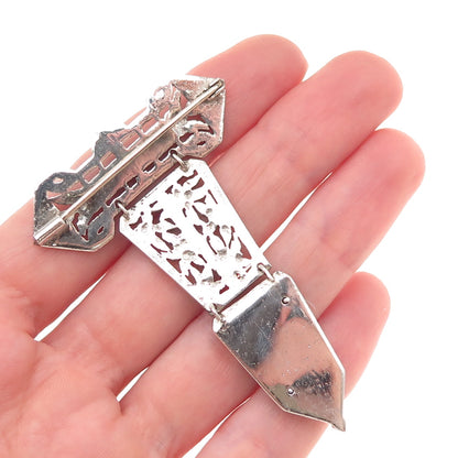 925 Sterling Antique Green Onyx Marcasite HWB Monogram Brooch (missing 9 stones)