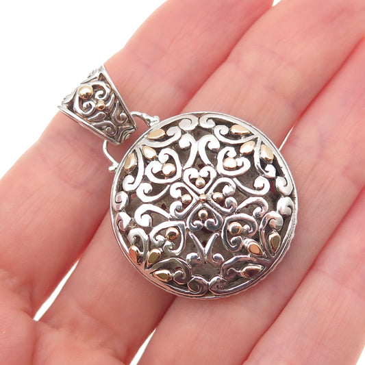 925 Sterling Silver 18K Rose Gold Vintage Heart Floral Ornate Charm Pendant