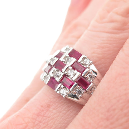 Chuck Clemency 925 Sterling Lab-Created Ruby & Real White Topaz Ring Size 7.25