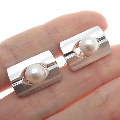 900 Silver Vintage Japan Real Akoya Pearl Modernist Cufflinks