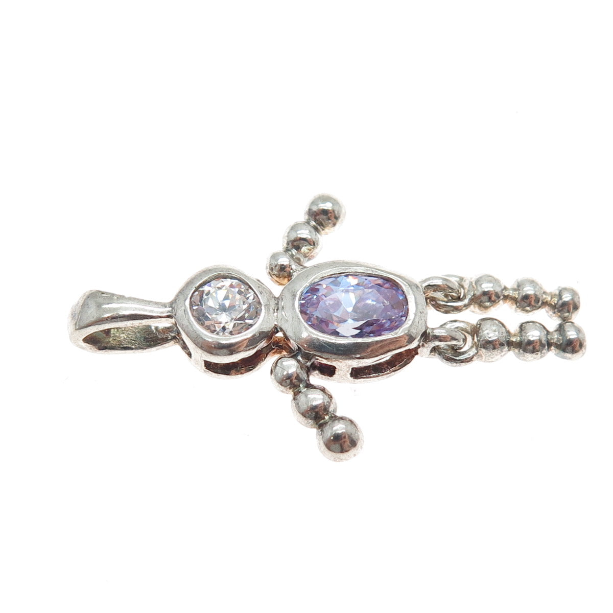 925 Sterling Vintage Purple White CZ February Birthstone Boy Articulated Pendant