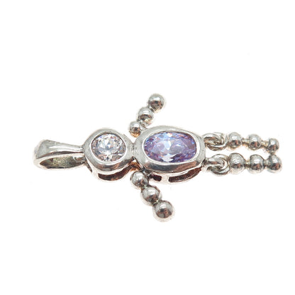 925 Sterling Vintage Purple White CZ February Birthstone Boy Articulated Pendant