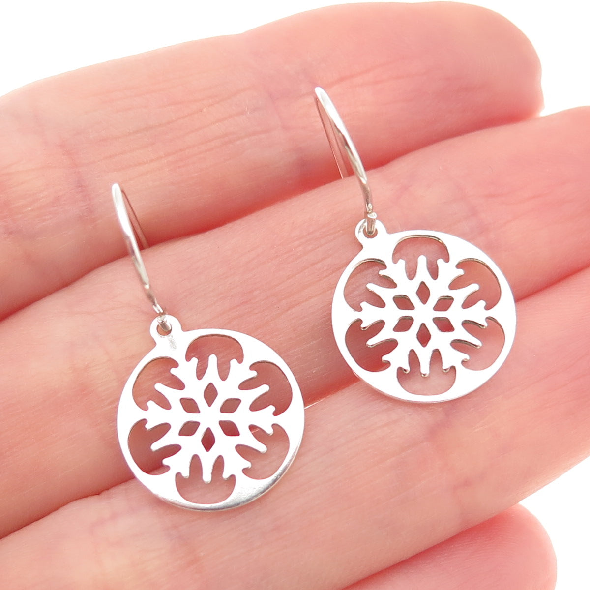 925 Sterling Silver Vintage Snowflake Dangle Earrings