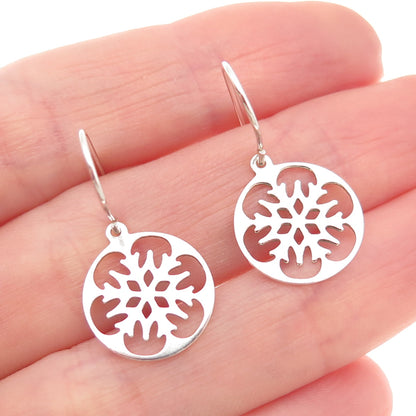 925 Sterling Silver Vintage Snowflake Dangle Earrings