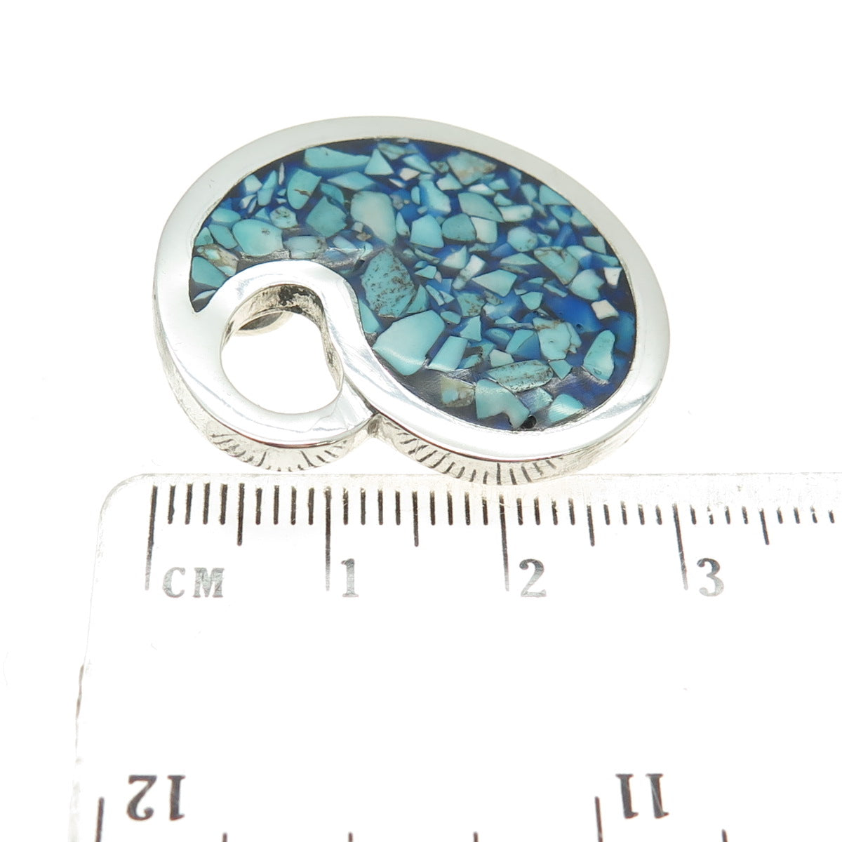 925 Sterling Silver Vintage Real Turquoise Inlay Modernist Teardrop Pendant