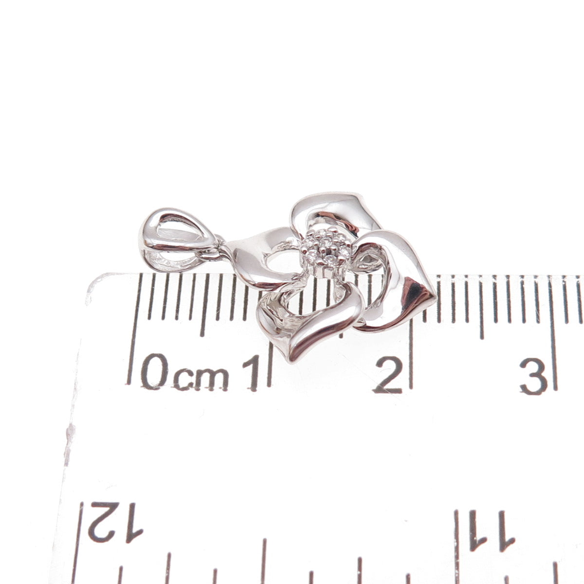 925 Sterling Silver Round-Cut C Z Floral Charm Pendant