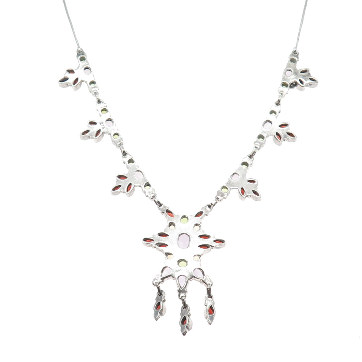 925 Sterling Silver Vintage Real Amethyst Peridot Garnet Citrine Necklace 16-18"