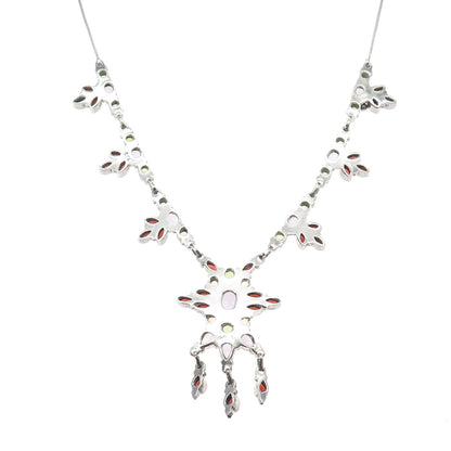 925 Sterling Silver Vintage Real Amethyst Peridot Garnet Citrine Necklace 16-18"