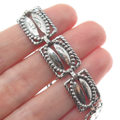 BEAU 925 Sterling Silver Antique Art Deco Coffee Bean Panel Link Bracelet 7.25"