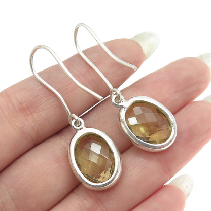 925 Sterling Silver Vintage Real Oval-Cut Citrine Dangling Earrings