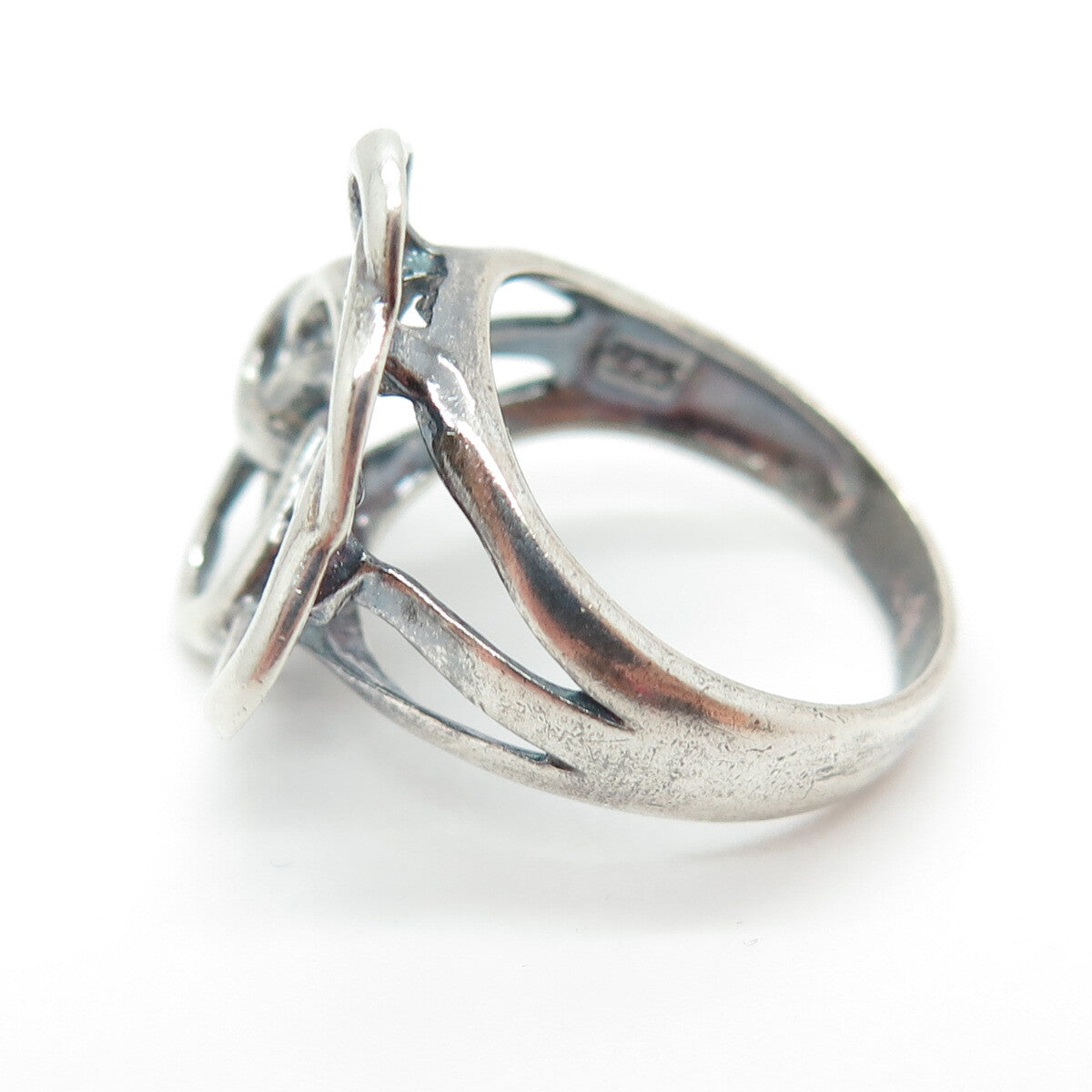 925 Sterling Silver Vintage Modernist Swirl Heart Knot Ring Size 5.75