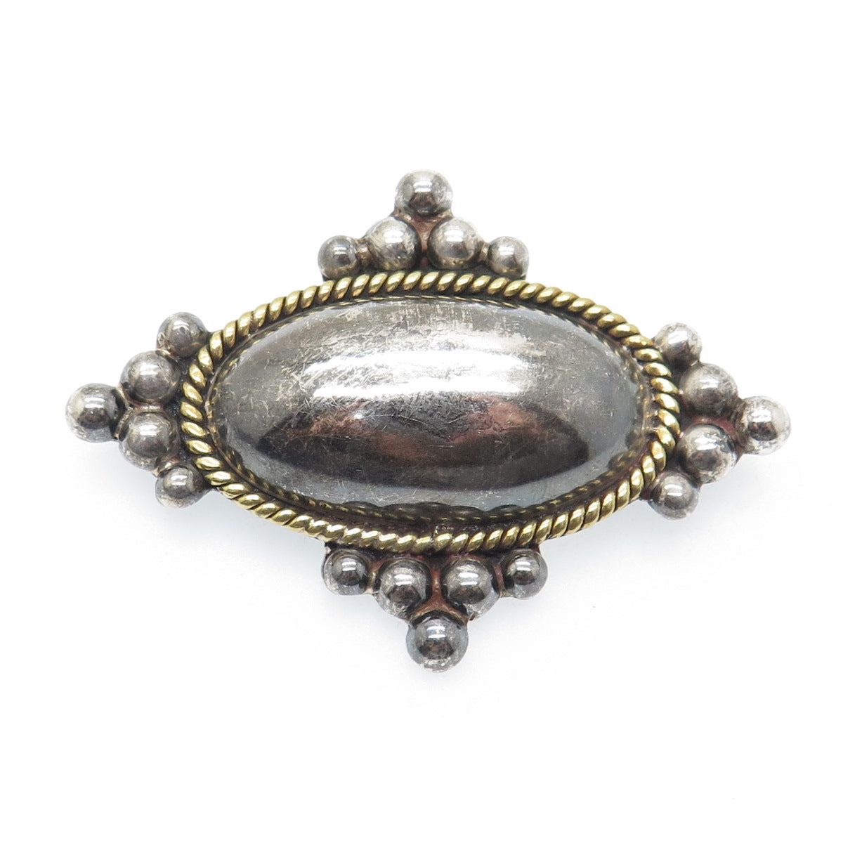 LATON 925 Sterling Silver 2-Tone Vintage Mexico Dome Oxidized Pin Brooch Pendant