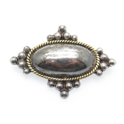 LATON 925 Sterling Silver 2-Tone Vintage Mexico Dome Oxidized Pin Brooch Pendant