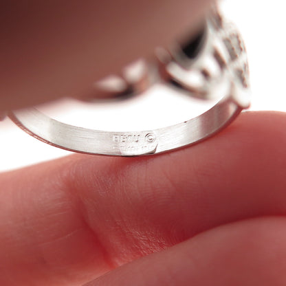 BEAU 925 Sterling Silver Vintage Real Black Onyx Modernist Ring Size 8