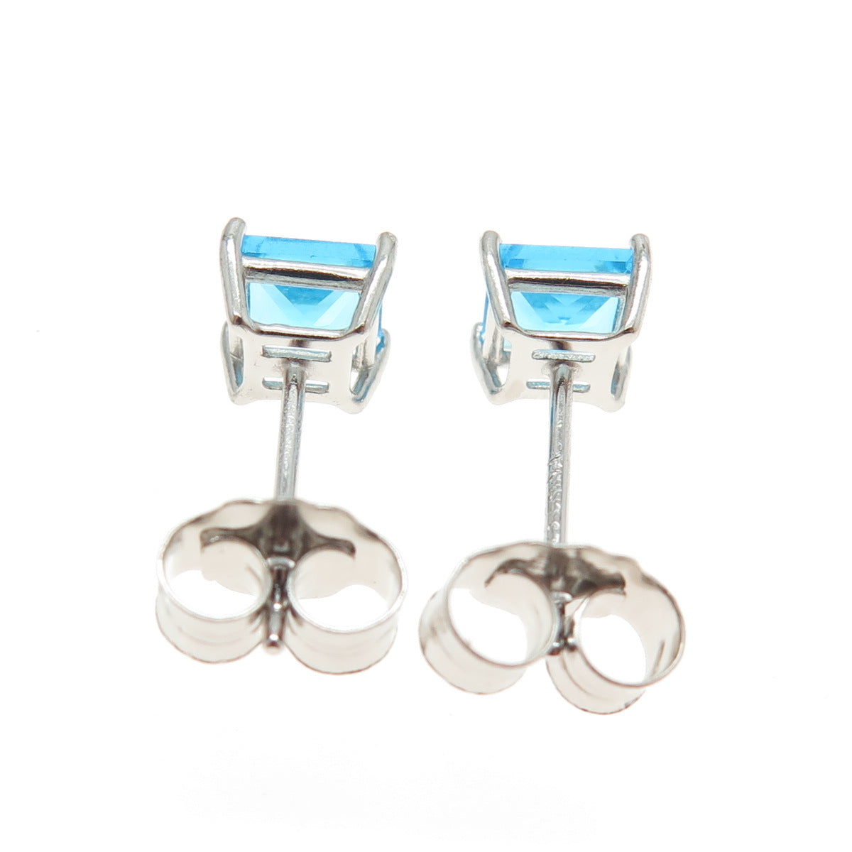 925 Sterling Silver Princess-Cut Shaped Swiss Blue C Z Stud Earrings