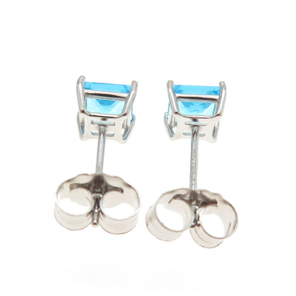 925 Sterling Silver Princess-Cut Shaped Swiss Blue C Z Stud Earrings
