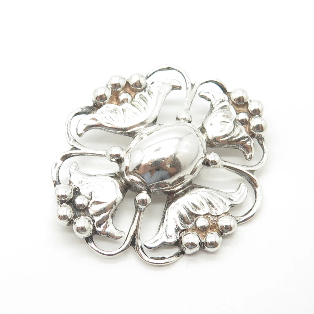 925 Sterling Silver Vintage Cross Floral Handcrafted Pin Brooch