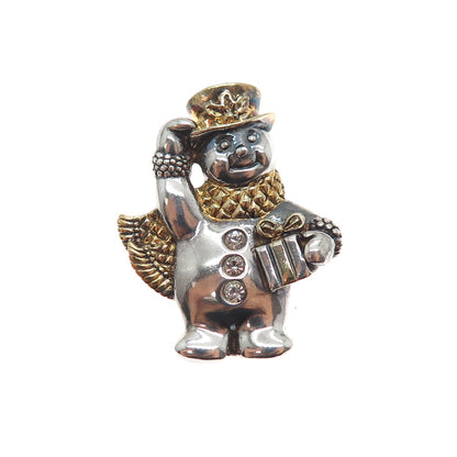 LENOX 925 Sterling Silver 2-Tone Vintage C Z Snowman Slide Pendant