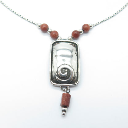 SILPADA 925 Sterling Silver Vintage Goldstone Gem Ethnic Box Chain Necklace 16"