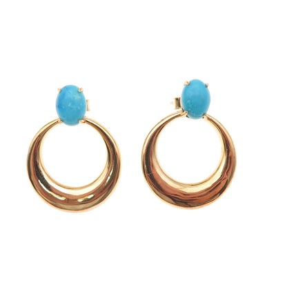 Tehya Oyama Sterling Silver Gold Plated Real Turquoise Crescent Dangle Earrings