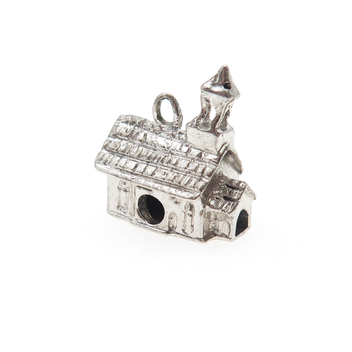 J.M. FISHER 925 Sterling Silver Vintage Old Church Mini 3D Charm Pendant