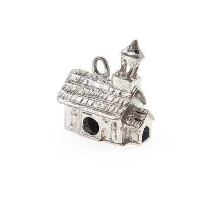 J.M. FISHER 925 Sterling Silver Vintage Old Church Mini 3D Charm Pendant