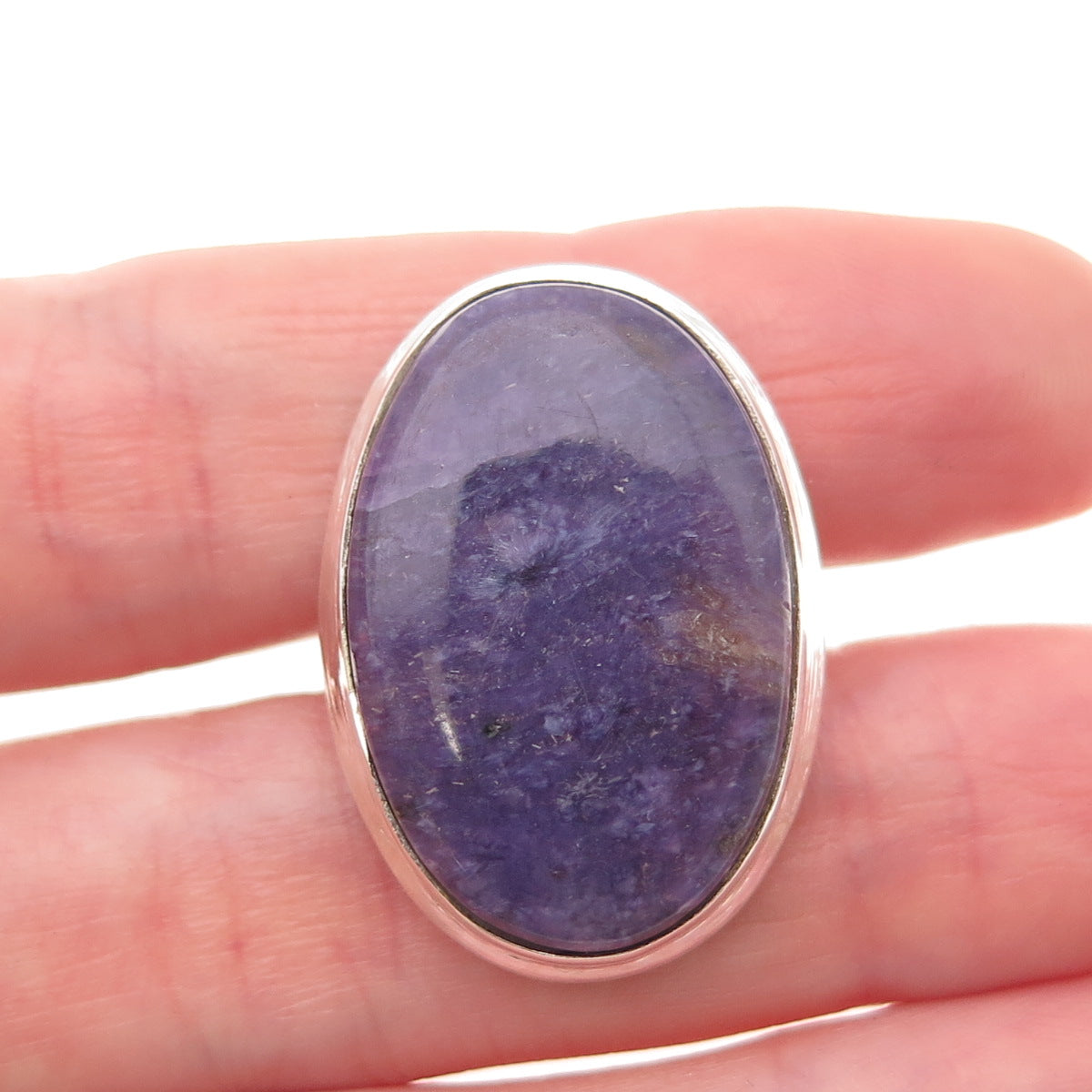 925 Sterling Silver Vintage Real Oval-Cut Lepidolite Ring Size 8