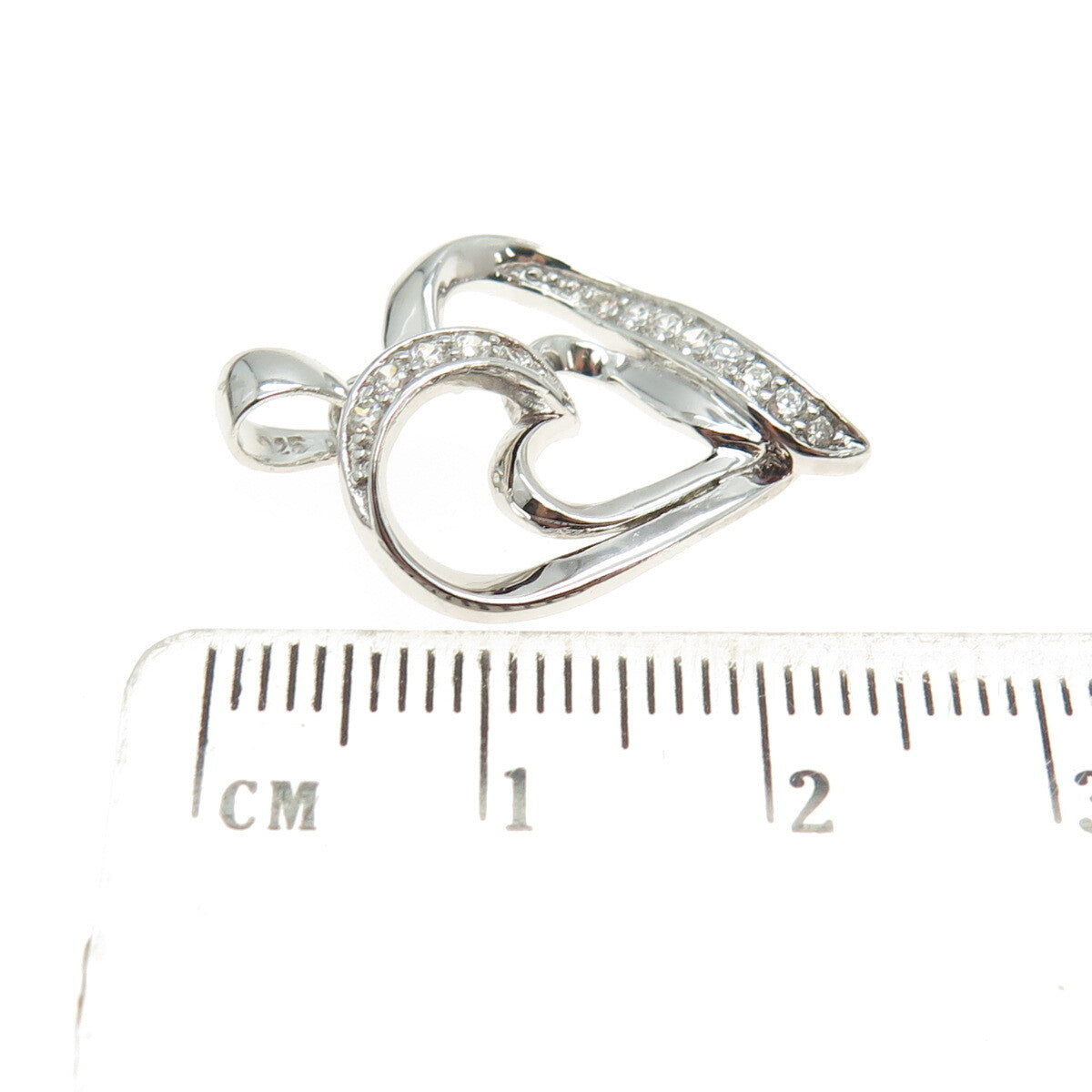 HAN 925 Sterling Silver Round-Cut C Z Double Heart Pendant