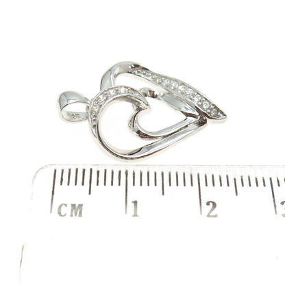 HAN 925 Sterling Silver Round-Cut C Z Double Heart Pendant