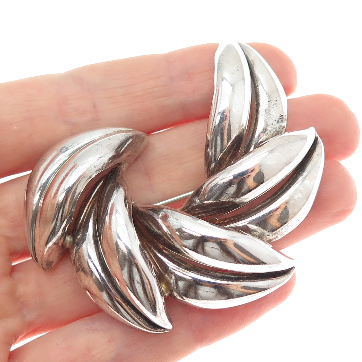 LARTM 925 Sterling Silver Vintage Modernist Floral Oxidized Pin Brooch