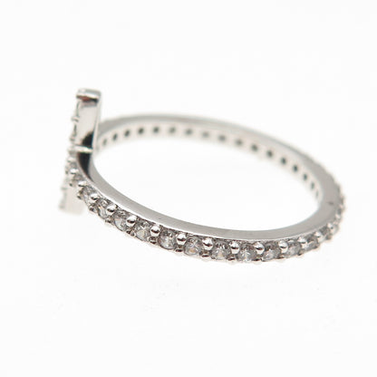 925 Sterling Silver Round-Cut C Z Cross All Around Ring Size 7