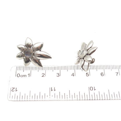 Madeleine Turner Sterling Vintage Real Moonstone Floral Screw Back Earrings #175