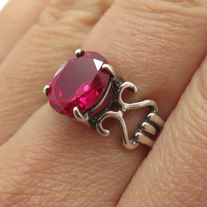 SHUBE 925 Sterling Silver Vintage Lab-Created Ruby Ring Size 7