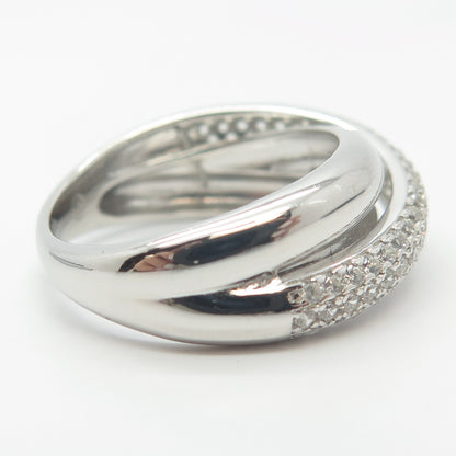 925 Sterling Silver Pave C Z Crossover Ring Size 8