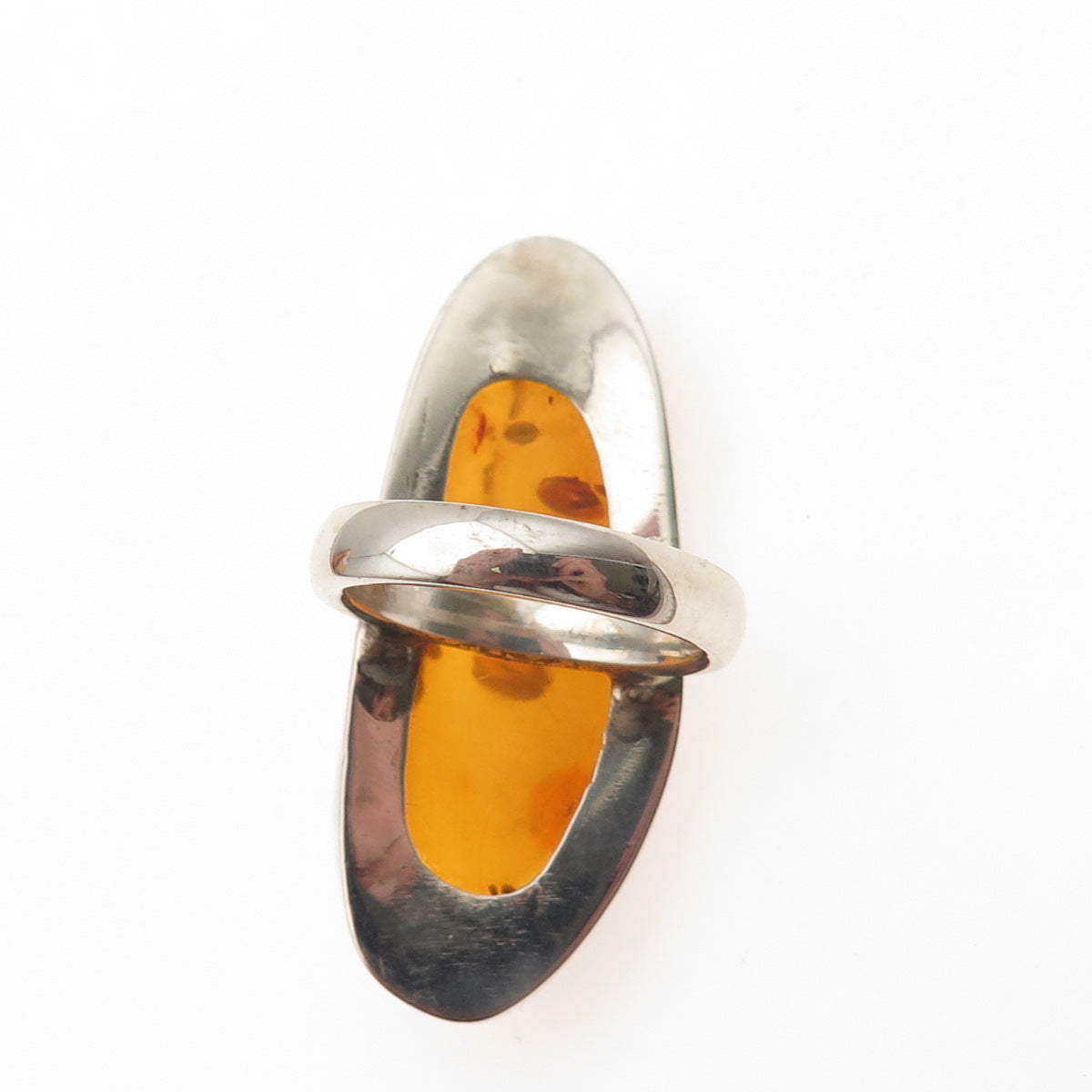 925 Sterling Silver Vintage Real Amber Modernist Statement Ring Size 7.25