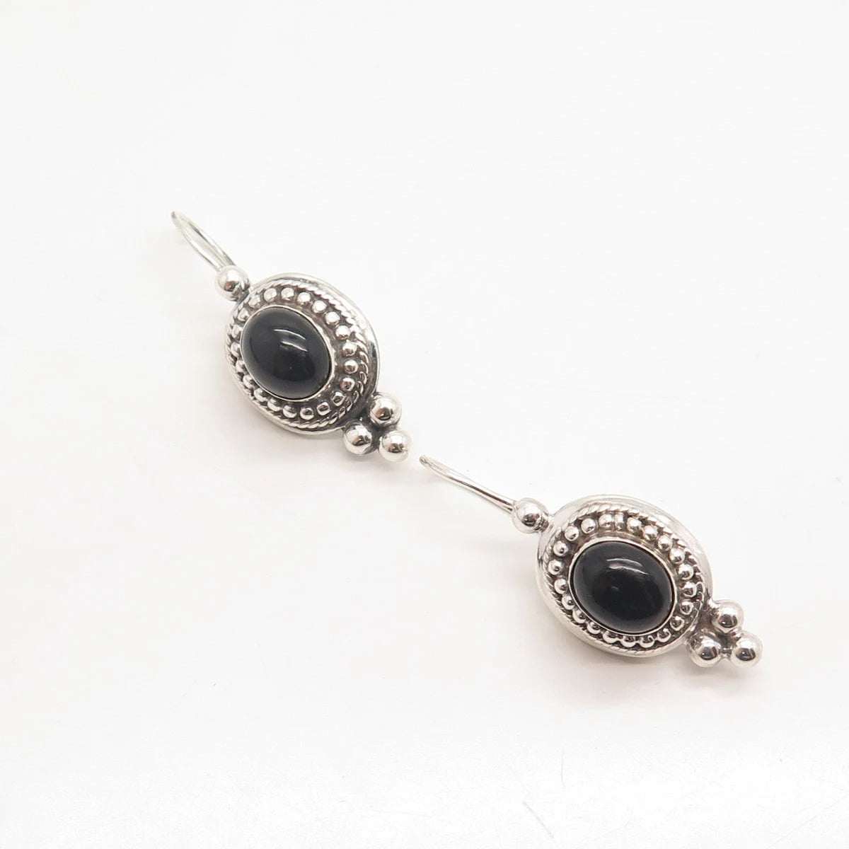 925 Sterling Silver Vintage Sunstone Imports Black Onyx Gem Beaded Earrings