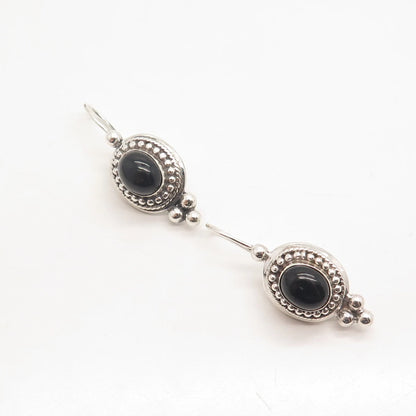 925 Sterling Silver Vintage Sunstone Imports Black Onyx Gem Beaded Earrings