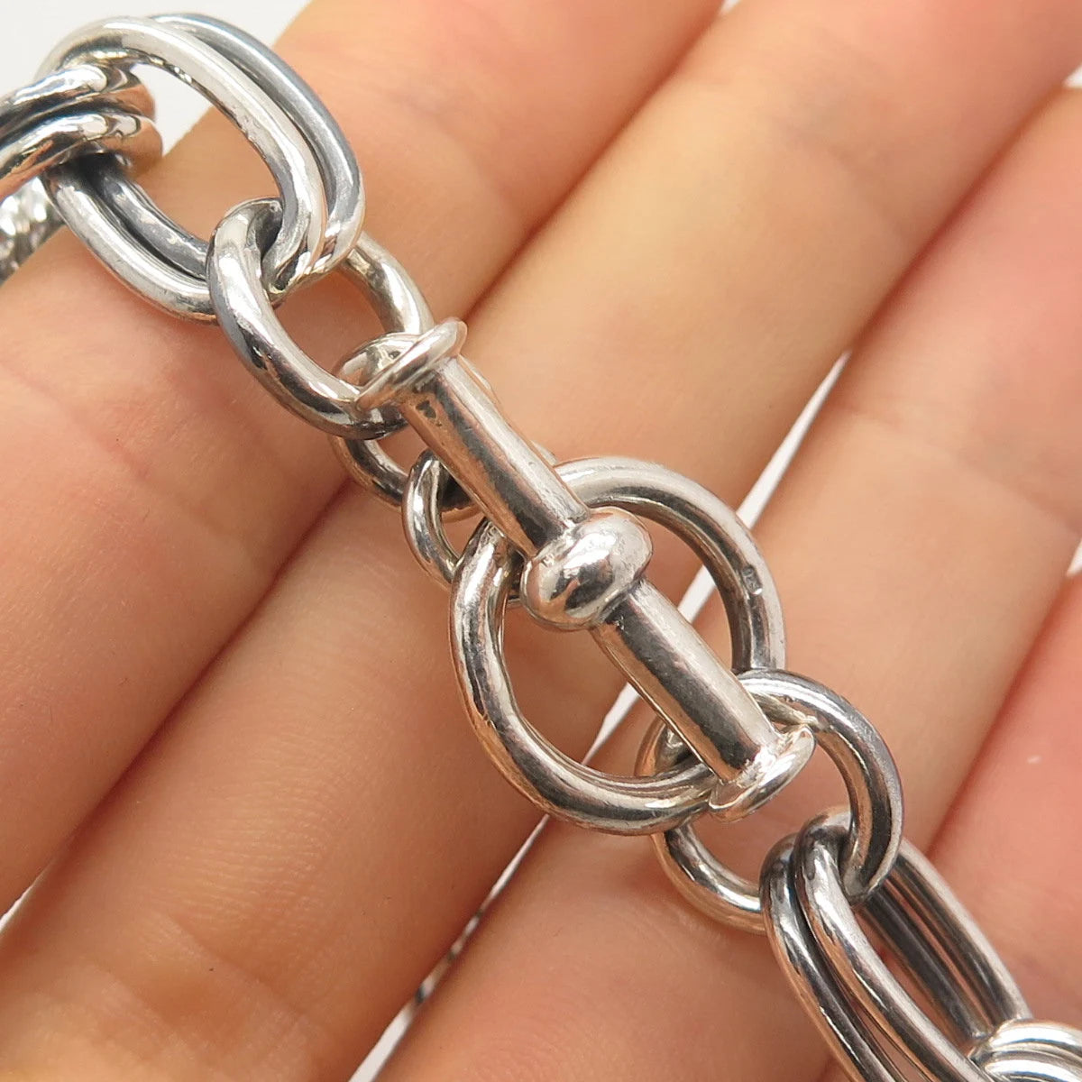 925 Sterling Silver Vintage Double Rolo Link Bracelet 6.5"